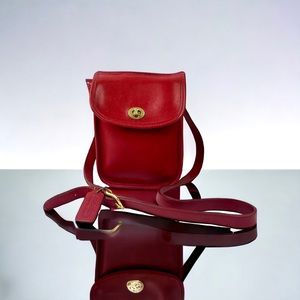 Vintage Coach Red Leather Sidepack Crossbody Bag 9978 USA 1995